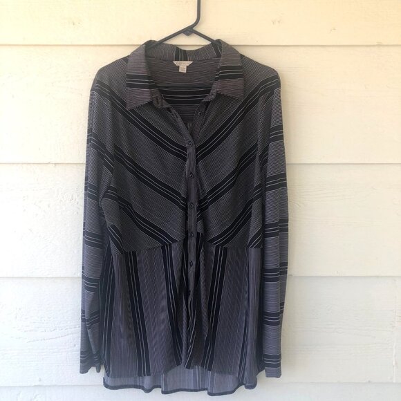 Cato Plus Size 22/24 Long Sleeve Women's Button Down Layer Look Navy White - Picture 1 of 16